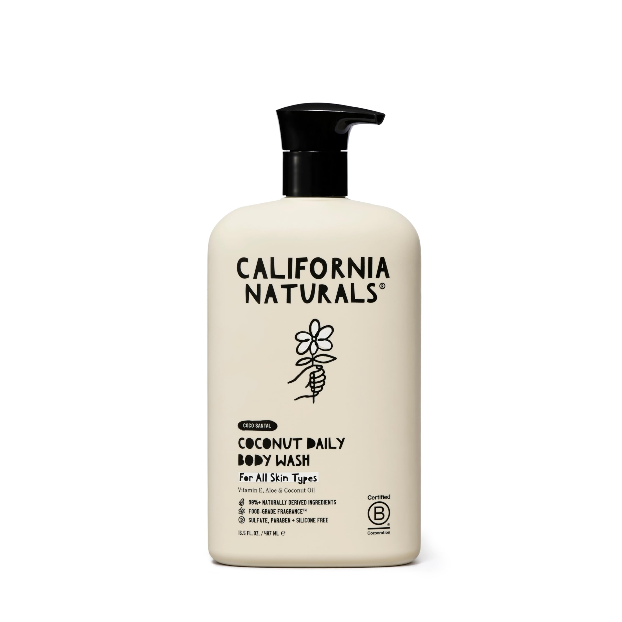 California Naturals Body Wash for Women and Men, Vitamin E Shower Gel Cleanser, Natural, Vegan & Cruelty Free, Paraben & Sulfate Free, Moisturizing Skin, Coconut, All Skin Types, 16.5 fl oz